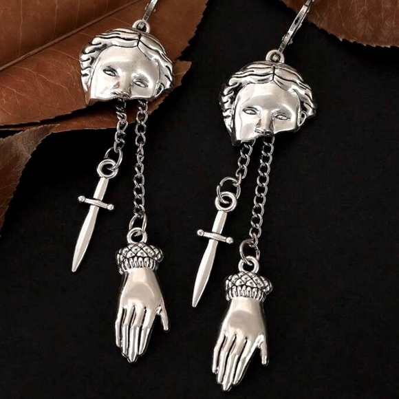 SALE Silver Goth Roman Dagger Earrings - Picture 1 of 2